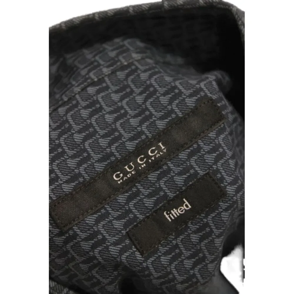Gucci Mens Cotton Geometric Print Collared Button-Down Shirt Blue Size 42